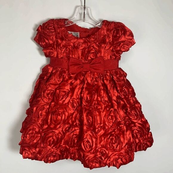 Pippa and Julie Red Rosette Satin Holiday Dress - Picture 1 of 10
